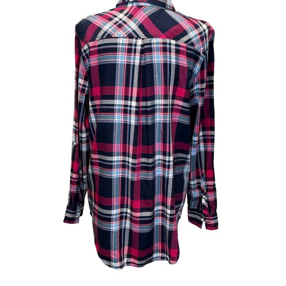 Tommy Hilfiger Tunic Blouse Button-Up Long Sleeve Women’s L Navy/Fuchsia/White - Picture 2 of 9